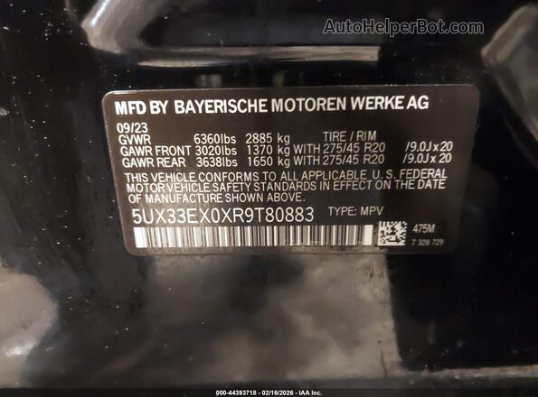 5UX33EX0XR9T80883 2024 BMW X6 Black Вид підкапотного простору
