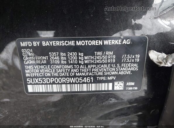 5UX53DP00R9W05461 2024 BMW X3 Blue Շարժիչի բաժամունքի տեսք