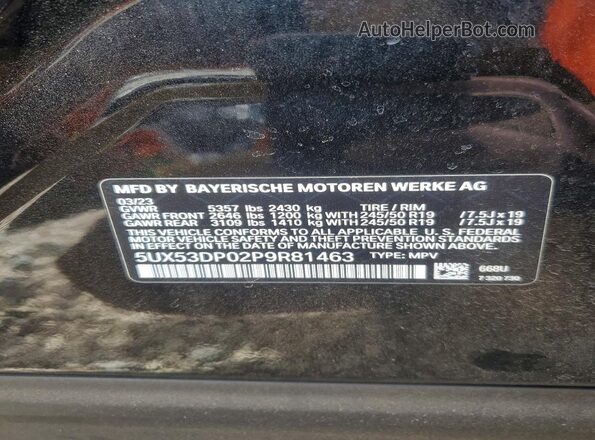 5UX53DP02P9R81463 2023 BMW X3 Black Панорамний вид салону 360°