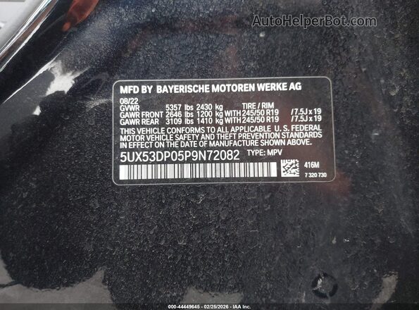 5UX53DP05P9N72082 2023 BMW X3 Dark Blue Вид підкапотного простору