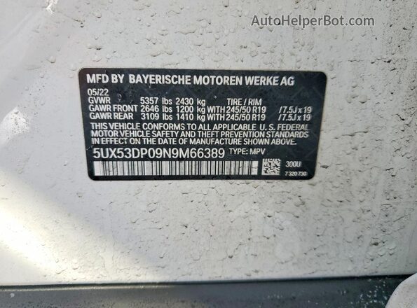 5UX53DP09N9M66389 2022 BMW X3 Белый Вид наклейки с VIN-кодом
