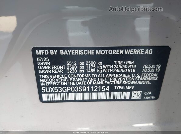 5UX53GP03S9112154 2025 BMW X3 Желто-коричневый Вид подкапотного пространства