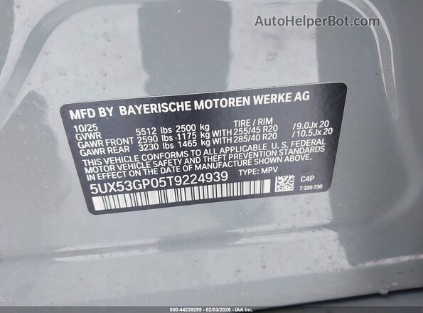 5UX53GP05T9224939 2026 BMW X3 Silver Вид підкапотного простору