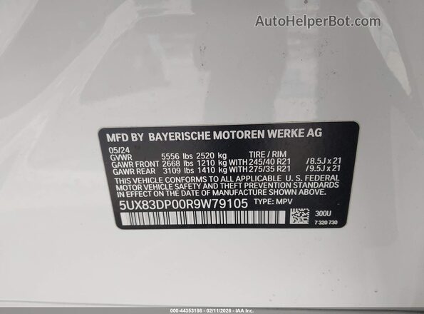 5UX83DP00R9W79105 2024 BMW X3 Белый Вид подкапотного пространства