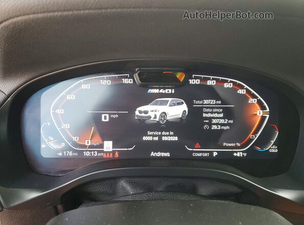 5UX83DP07N9J41737 2022 BMW X3 White Instrument cluster view