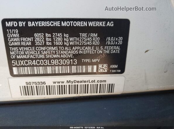 5UXCR4C03L9B30913 2020 BMW X5 Белый Вид подкапотного пространства