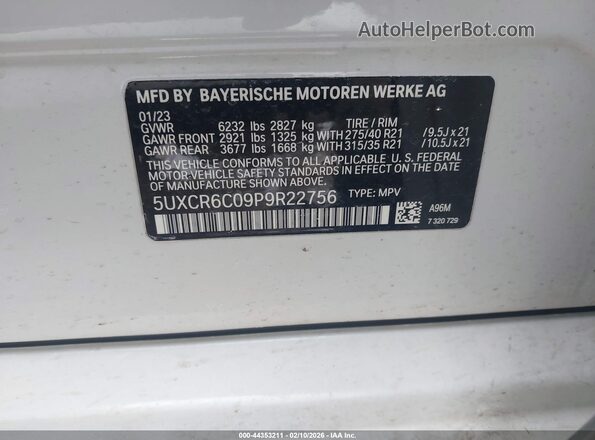 5UXCR6C09P9R22756 2023 BMW X5 White Вид підкапотного простору