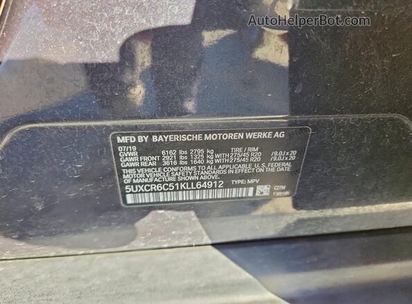 5UXCR6C51KLL64912 2019 BMW X5 Серый Вид наклейки с VIN-кодом