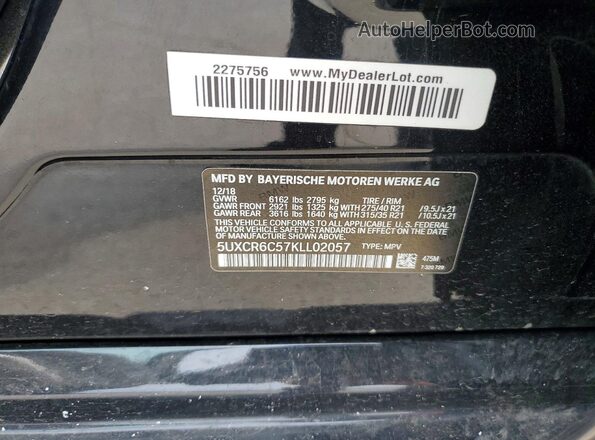 5UXCR6C57KLL02057 2019 BMW X5 Blue Vista de la etiqueta del VIN