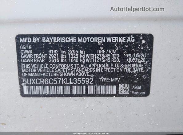 5UXCR6C57KLL35592 2019 BMW X5 Белый Вид подкапотного пространства