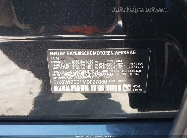 5UXCW2C01M9F27860 2021 BMW X7 Black Вид підкапотного простору