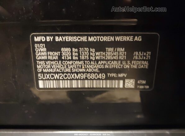 5UXCW2C0XM9F68049 2021 BMW X7 Black Widok komory silnika