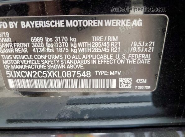 5UXCW2C5XKL087548 2019 BMW X7 Черный Панорамный вид салона 360°