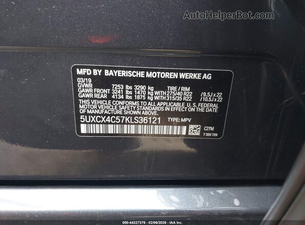 5UXCX4C57KLS36121 2019 BMW X7 Gray Widok komory silnika