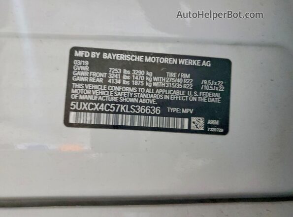 5UXCX4C57KLS36636 2019 BMW X7 Белый Вид наклейки с VIN-кодом