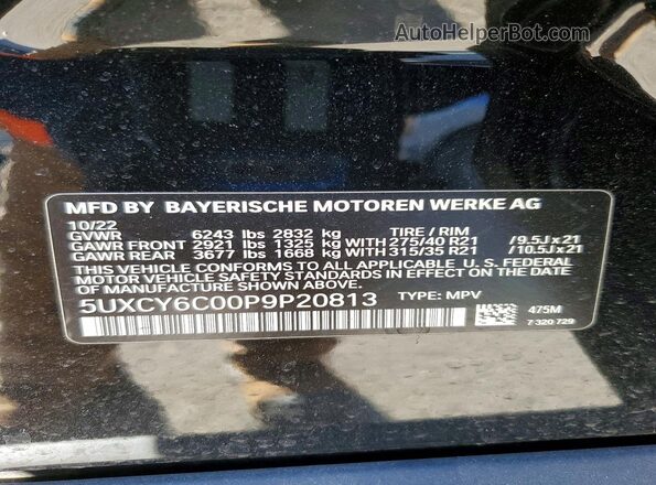 5UXCY6C00P9P20813 2023 BMW X6 Черный Панорамный вид салона 360°