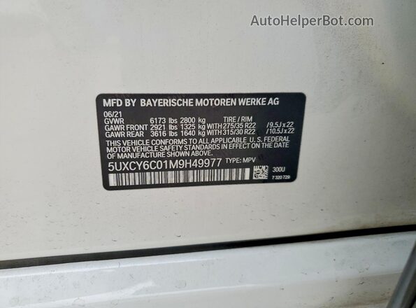5UXCY6C01M9H49977 2021 BMW X6 White Widok naklejki z numerem VIN