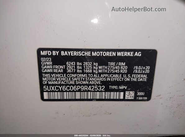 5UXCY6C06P9R42532 2023 BMW X6 Белый Вид подкапотного пространства