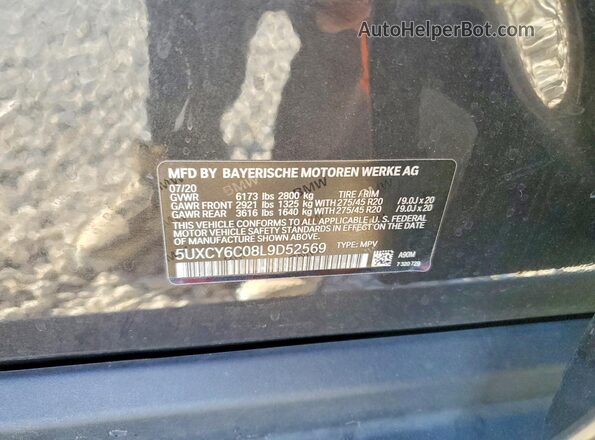 5UXCY6C08L9D52569 2020 BMW X6 Серый Панорамный вид салона 360°