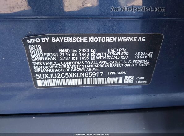 5UXJU2C5XKLN65917 2019 BMW X5 Синий Вид подкапотного пространства