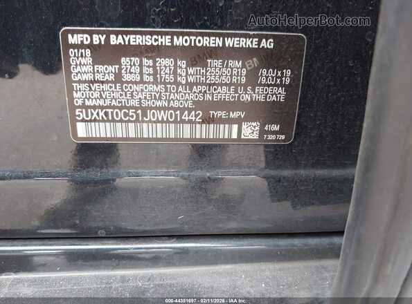 5UXKT0C51J0W01442 2018 BMW X5 Черный Вид подкапотного пространства