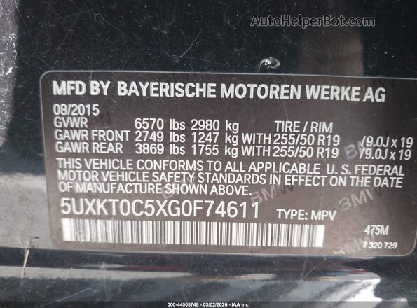 5UXKT0C5XG0F74611 2016 BMW X5 Черный Вид подкапотного пространства