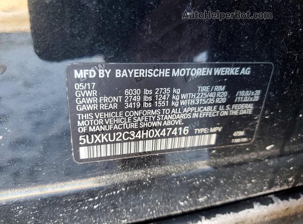 5UXKU2C34H0X47416 2017 BMW X6 Черный Вид наклейки с VIN-кодом