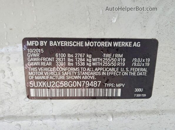 5UXKU2C58G0N79487 2016 BMW X6 Белый Вид наклейки с VIN-кодом