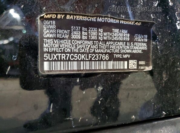 5UXTR7C50KLF23766 2019 BMW X3 Black Widok naklejki z numerem VIN