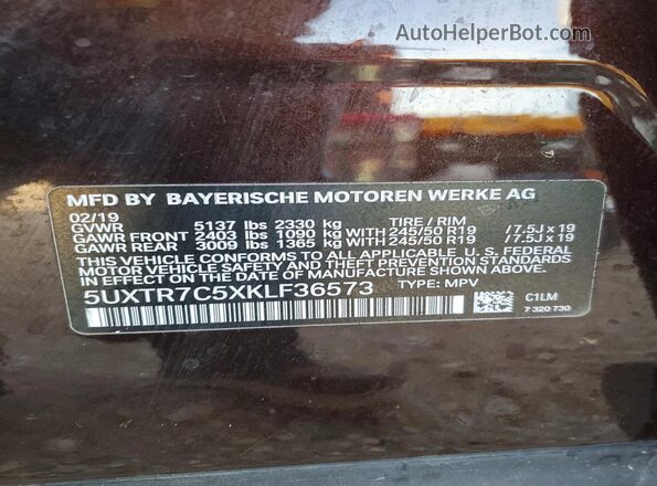 5UXTR7C5XKLF36573 2019 BMW X3 Коричневый Вид подкапотного пространства