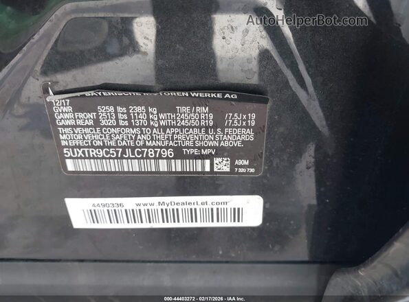 5UXTR9C57JLC78796 2018 BMW X3 Серый Вид подкапотного пространства