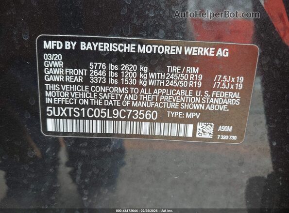 5UXTS1C05L9C73560 2020 BMW X3 Черный Вид подкапотного пространства