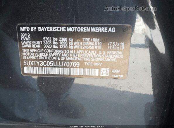5UXTY3C05LLU70769 2020 BMW X3 Black Widok komory silnika