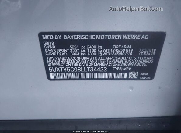 5UXTY5C08LLT34423 2020 BMW X3 Серебряный Вид подкапотного пространства