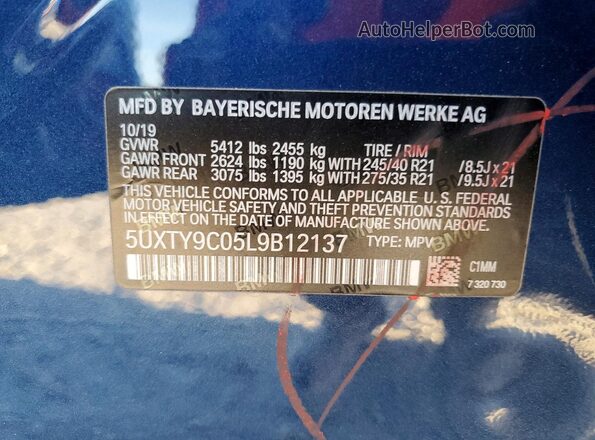 5UXTY9C05L9B12137 2020 BMW X3 Blue VIN կոդի պիտակի տեսք