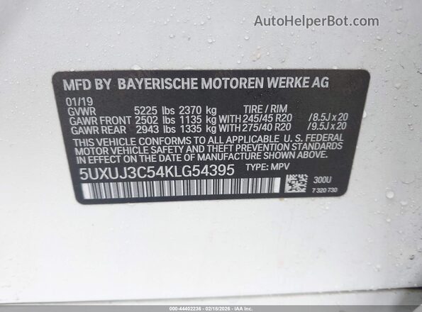 5UXUJ3C54KLG54395 2019 BMW X4 Белый Вид подкапотного пространства