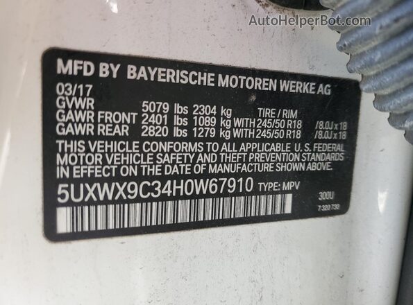 5UXWX9C34H0W67910 2017 BMW X3 Белый Вид наклейки с VIN-кодом