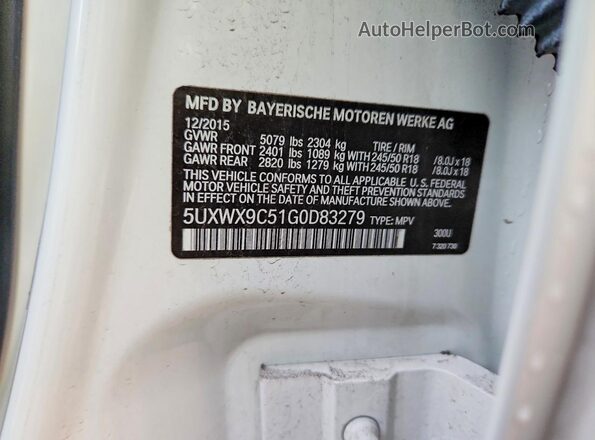 5UXWX9C51G0D83279 2016 BMW X3 Белый Вид наклейки с VIN-кодом