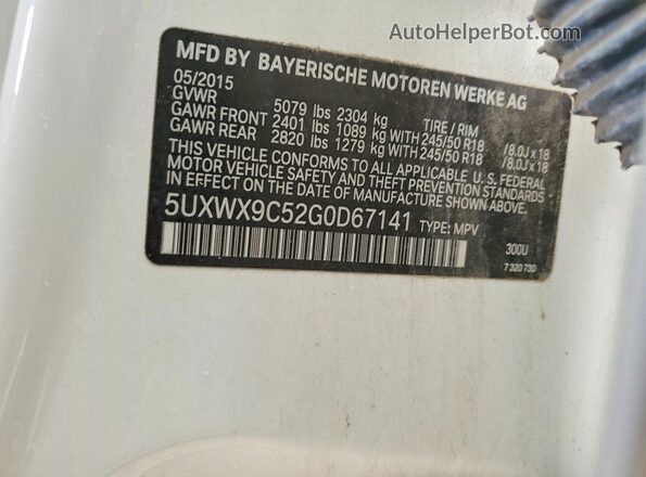 5UXWX9C52G0D67141 2016 BMW X3 Белый Вид наклейки с VIN-кодом