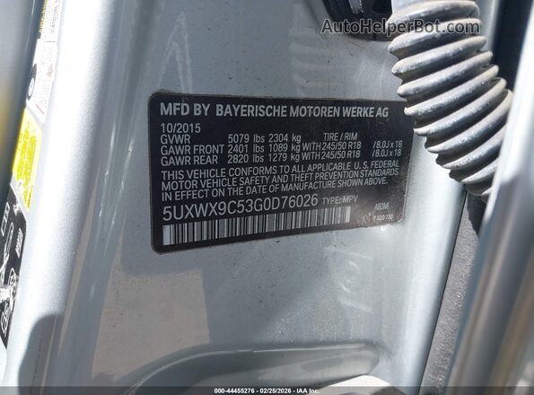 5UXWX9C53G0D76026 2016 BMW X3 Серебряный Вид подкапотного пространства