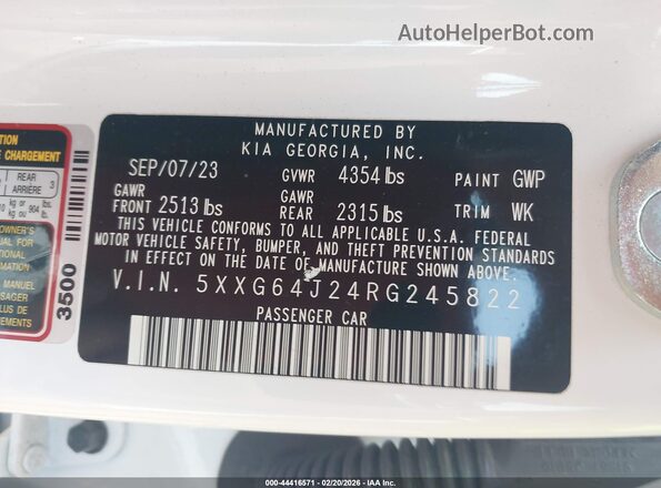 5XXG64J24RG245822 2024 KIA K5 Белый Вид подкапотного пространства