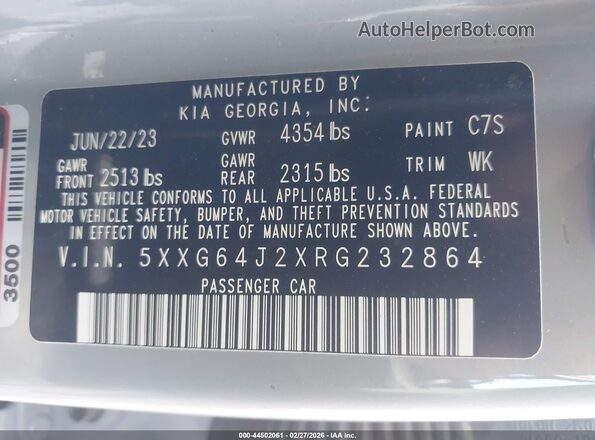 5XXG64J2XRG232864 2024 KIA K5 Серый Вид подкапотного пространства