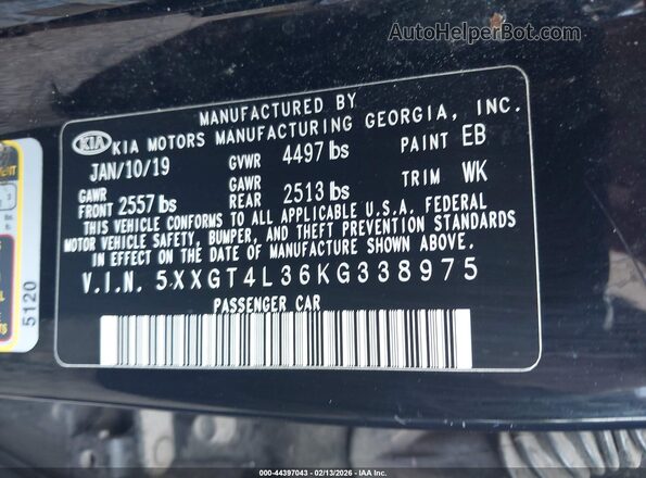 5XXGT4L36KG338975 2019 KIA OPTIMA Черный Вид подкапотного пространства