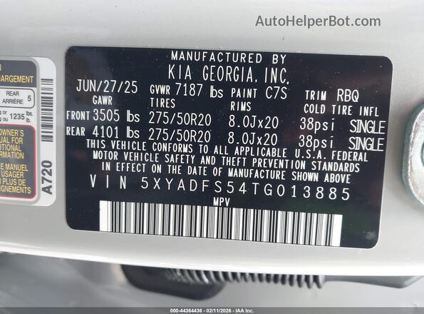 5XYADFS54TG013885 2026 KIA EV9 Gray Vista del compartimento del motor