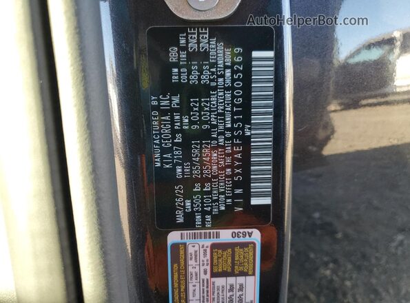 5XYAEFS51TG005269 2026 KIA EV9 Black Vista interior de 360 grados