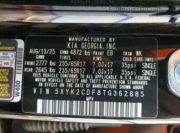 5XYK2CDF8TG362885 2026 KIA SPORTAGE Black Vista interior de 360 grados