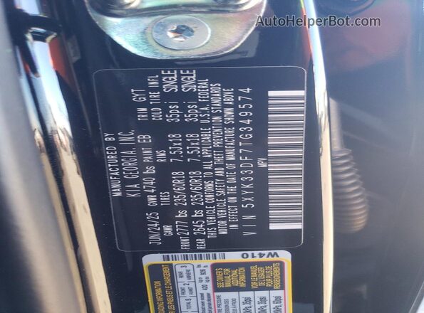 5XYK33DF7TG349574 2026 KIA SPORTAGE Black Vista de la etiqueta del VIN
