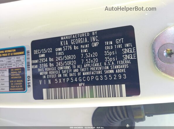 5XYP54GC0PG355293 2023 KIA TELLURIDE White Widok komory silnika