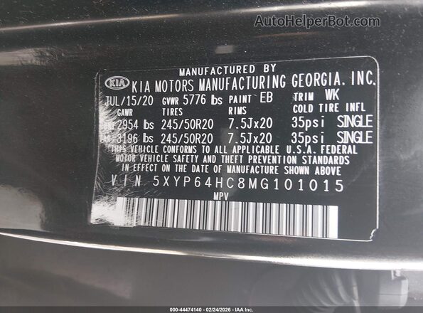 5XYP64HC8MG101015 2021 KIA TELLURIDE Black Widok komory silnika