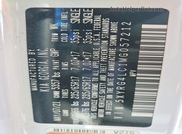 5XYRG4LC1MG057212 2021 KIA SORENTO White 360 interior view